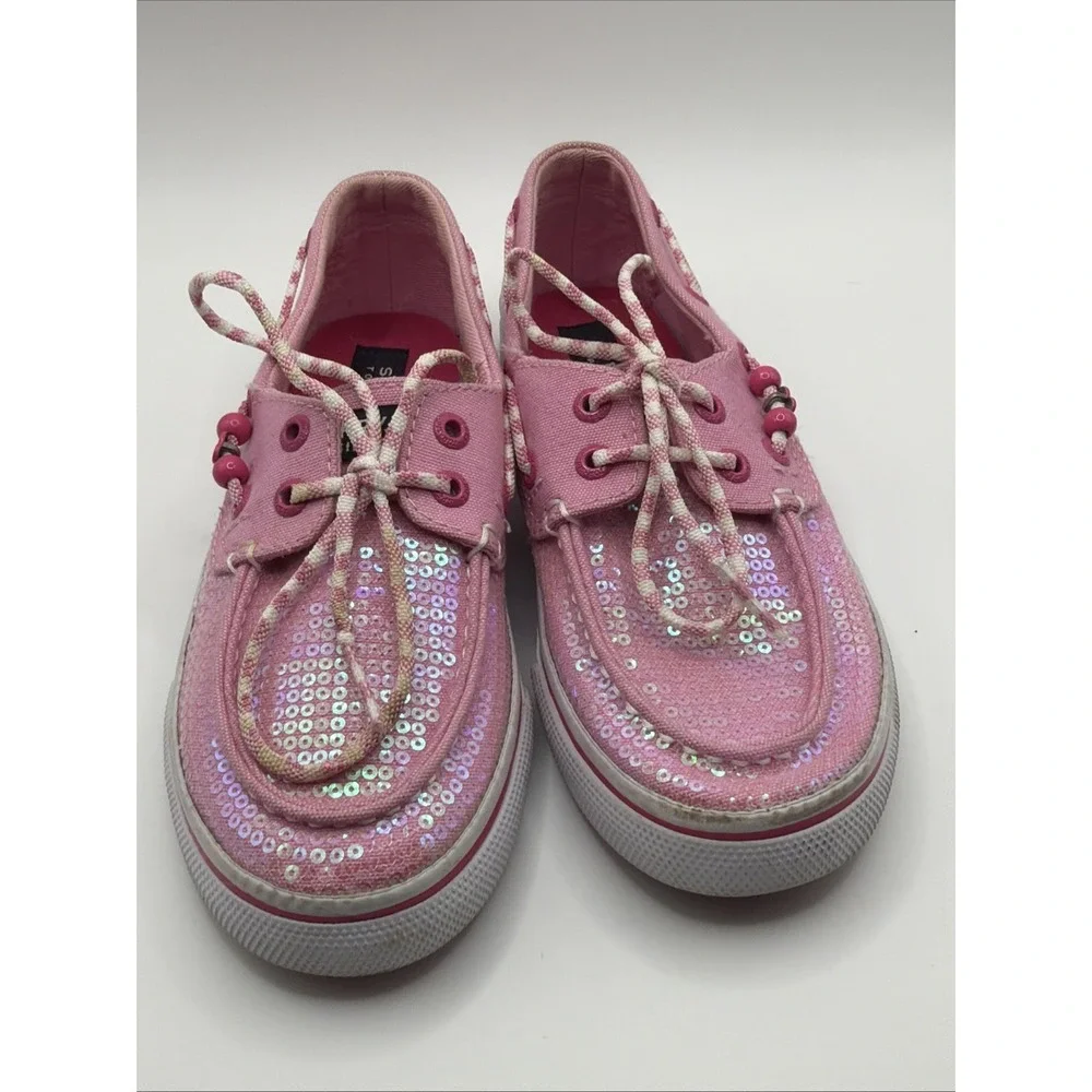 Sperry Girls 13.5 Bahama Pink Sequin Boat Shoes Sparkle Lace Up Casual Flats